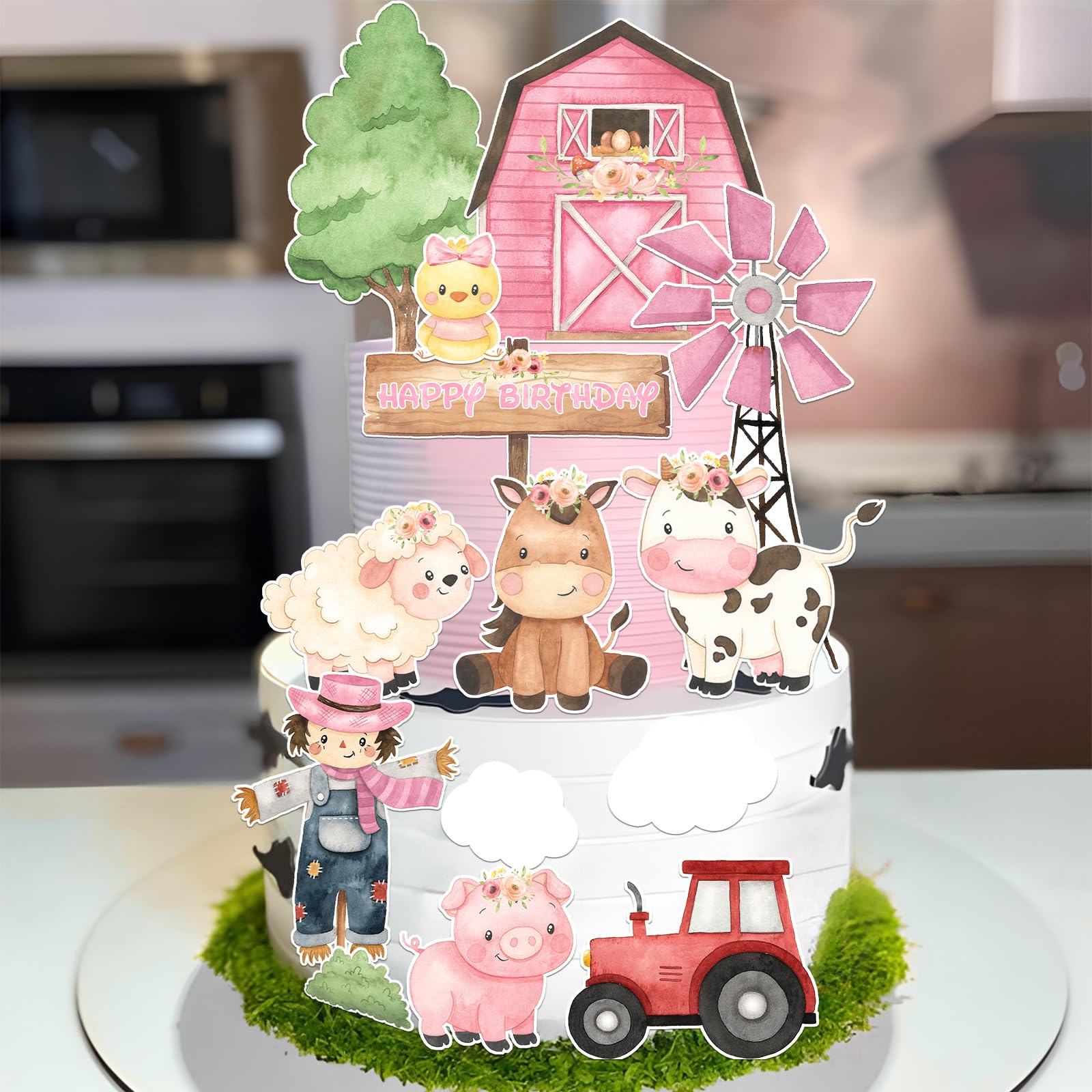 Pink Farm Cake Toppers for Farm Animals Birthday Decoration 14 Pcs Farm Animals Cake Becorations Birthday Party Supplies Cow Birthday Party Supplies