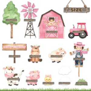 Pink Farm Cake Toppers for Farm Animals Birthday Decoration 14 Pcs Farm Animals Cake Becorations Birthday Party Supplies Cow Birthday Party Supplies