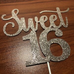 Sweet 16 Cake Toppers Rose Gold Glitter, Sweet 16 Cake Topper, Sweet 16 Birthday Cake Topper, 16th Birthday Cake Topper, Sweet 16 Decorations for Cake, Sweet 16 Decorations (Double Sided Glitter)