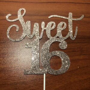 Sweet 16 Cake Toppers Rose Gold Glitter, Sweet 16 Cake Topper, Sweet 16 Birthday Cake Topper, 16th Birthday Cake Topper, Sweet 16 Decorations for Cake, Sweet 16 Decorations (Double Sided Glitter)