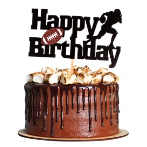 Unimall Football Cake Topper Rugby Ball Happy Birthday Sign Cake Fruit Muffin Picks for Super Bowl Party Decor Touchdown Sport Themed Game Day Party Supplies Decorations Ball Food Picks