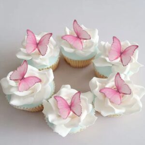 GEORLD Edible Wafer Paper Butterflies Set of 48 Pink Cake Decorations, Cupcake Topper