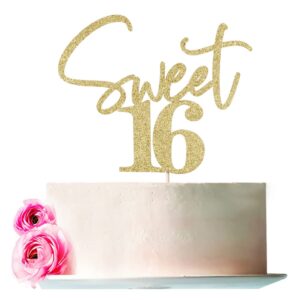 bejotaa gold sweet 16 cake topper - 1 premium glitter birthday cake topper