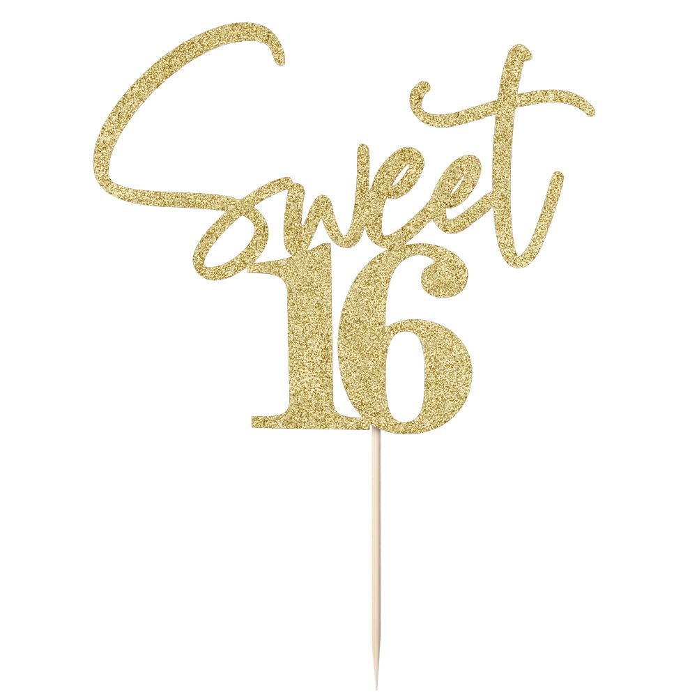 Bejotaa Gold Sweet 16 Cake Topper - 1 Premium Glitter Birthday Cake Topper