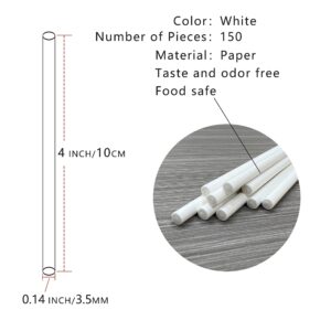 150 Count 4 INCH White Paper Lollipop Sticks,Cake Pop Sticks,Sucker Sticks for Cookies,Rainbow Candy,Chocolate,Cake Topper