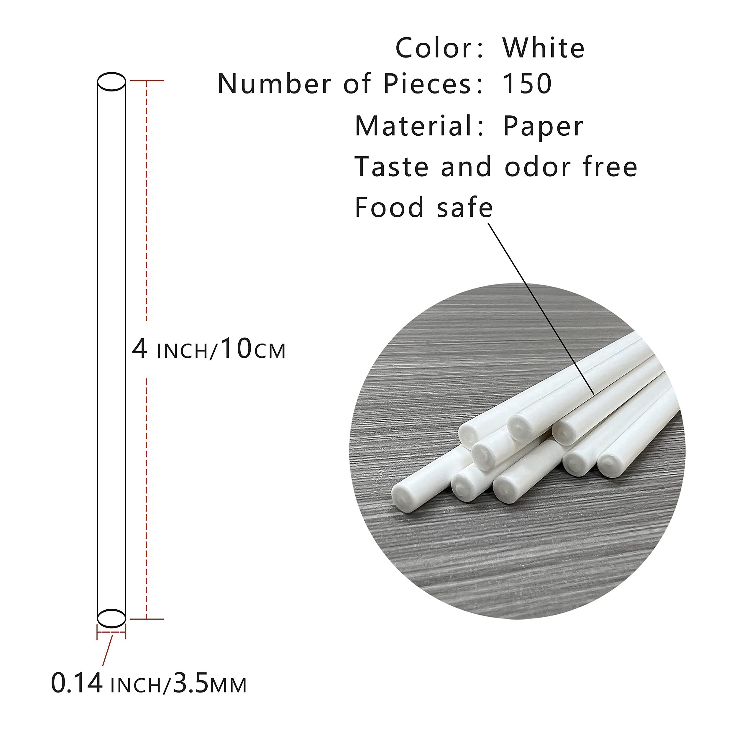 150 Count 4 INCH White Paper Lollipop Sticks,Cake Pop Sticks,Sucker Sticks for Cookies,Rainbow Candy,Chocolate,Cake Topper