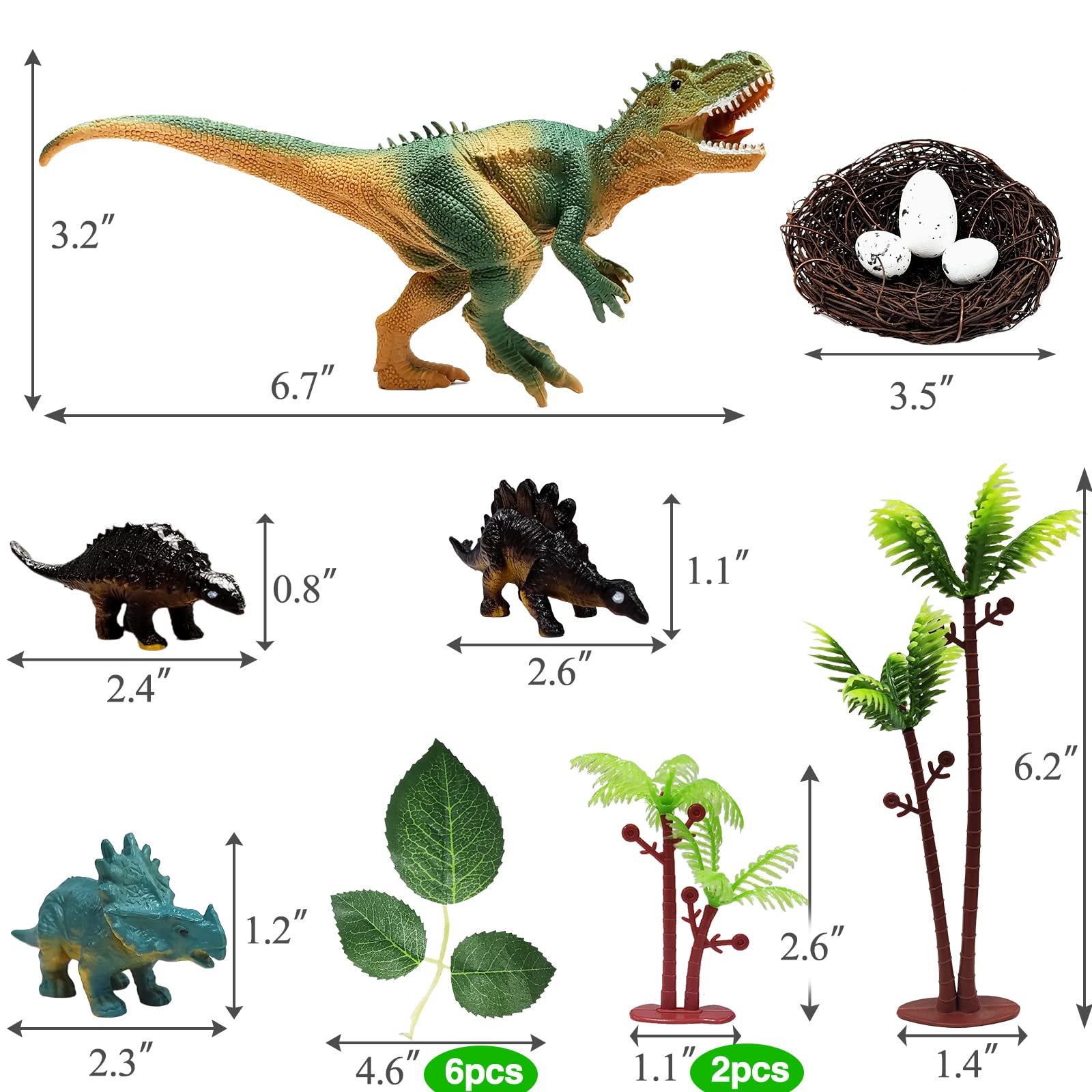 GLAHORSE 26 PCS Dinosaur Cake Toppers With Dinosaur Eggs Leaves Trees Cake Decorations For Birthday Party,Dinosaur Themed Party, Wild Animals Party,Kids Party Cake Decorations (Dinosaur-E)