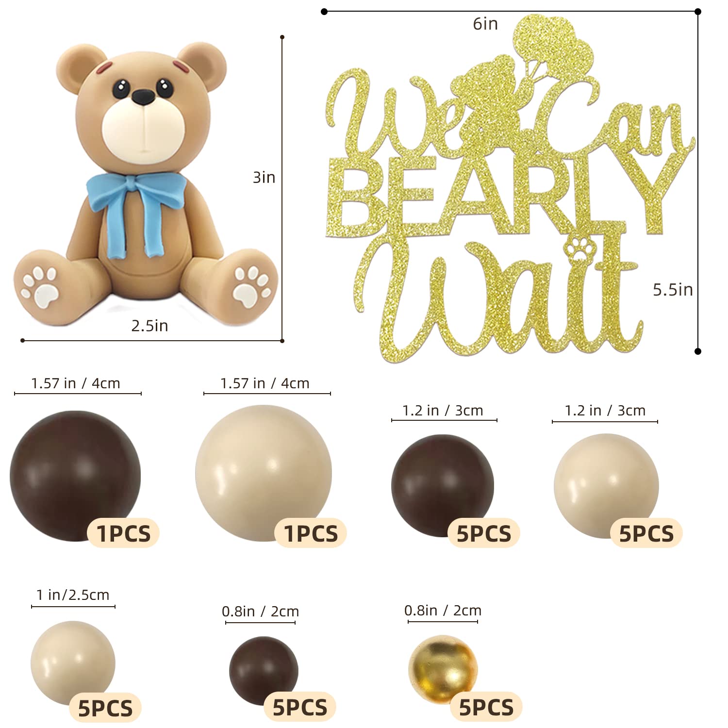 29 PCS Bear Cake Decorations We Can Bearly Wait Cake Topper for Baby Shower Party Supplies Decorations