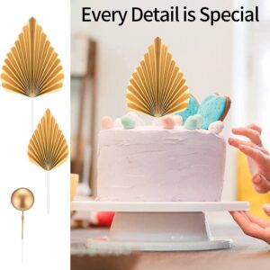 20 Pcs Gold Balls Cake Toppers, 8 Pcs Gold Palm Leaves Cake Decorations, Foam Balls Paper Palm Leaf Cake Insert Toppers Decorations for Birthday Wedding Baby Shower Party Decorations