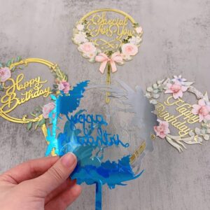 4pcs Gold Flower Acrylic Happy Birthday Cake Topper Cake Decoration Supplies