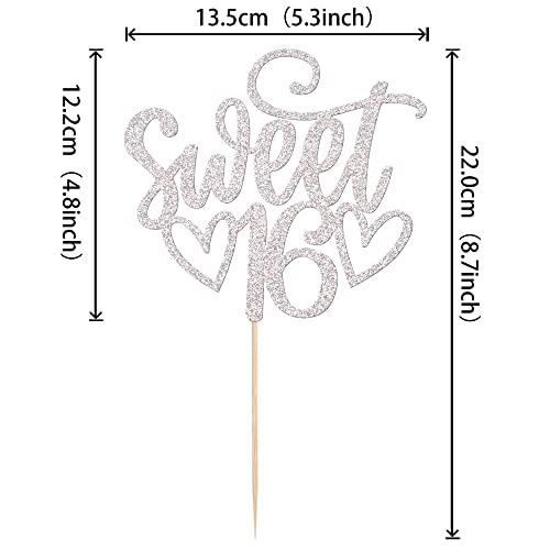 1 Pack Sweet Teenager 16 Cake Topper Glitter 16th Birthday Cake Pick for Cheers to 16 Years Old 16th Birthday Party Cake Decorations Supplies Sliver