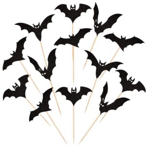 24 pcs halloween bat cupcake toppers black glitter bat halloween cupcake picks for halloween theme baby shower kids birthday party cake decorations supplies