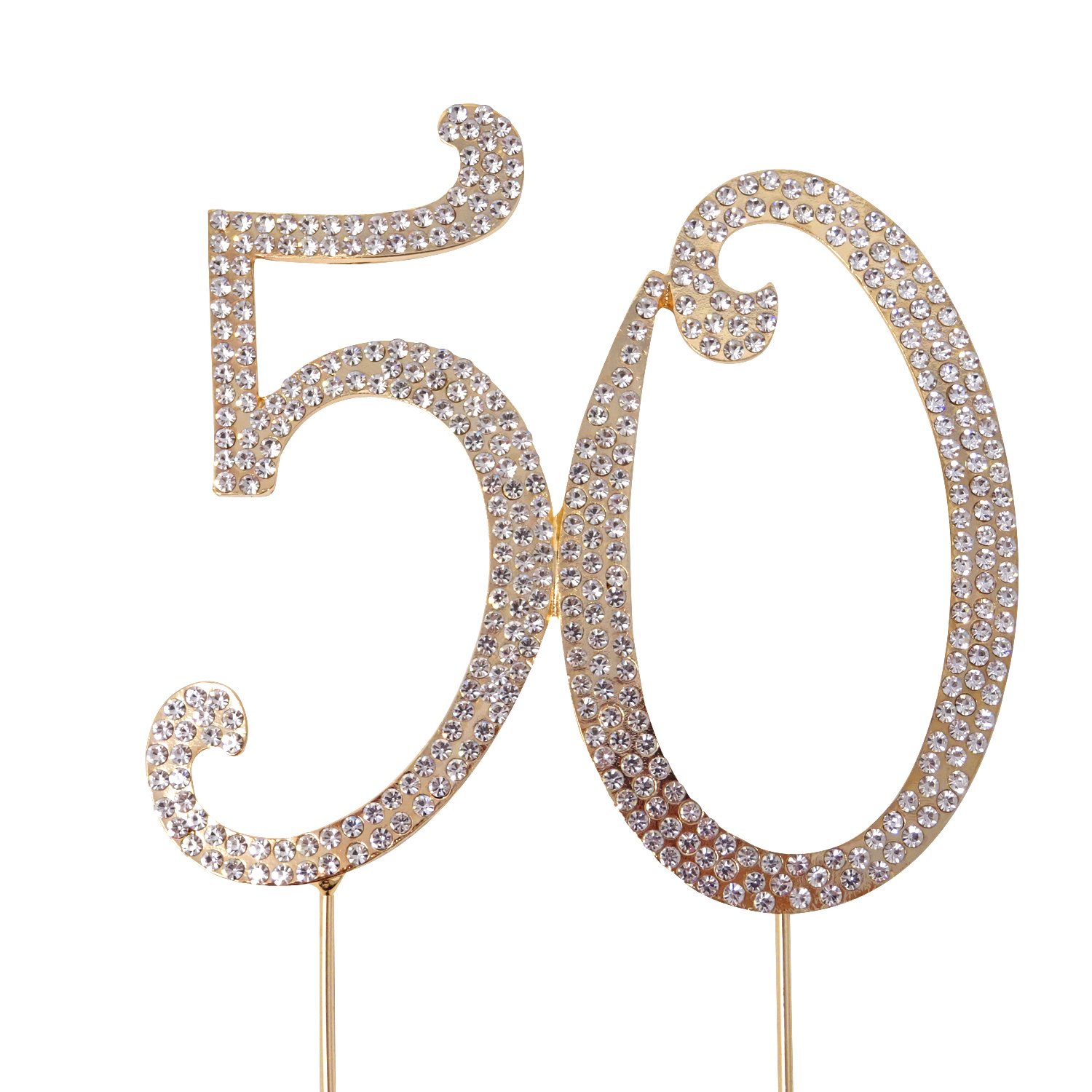 Honbay 50 Birthday Cake Topper Sparkly Bling Alloy Crystal Rhinestones Cake Topper Cake Decoration for 50th Birthday or Anniversary Party (Gold)