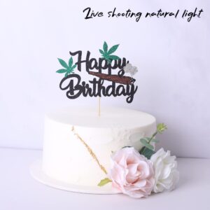 1 Pack Happy Birthday Cake Topper Glitter 420 Birthday Theme Cake Pick Pot Weed Leaves Cake Decorations for Men Women 420 Happy Birthday Party Supplies