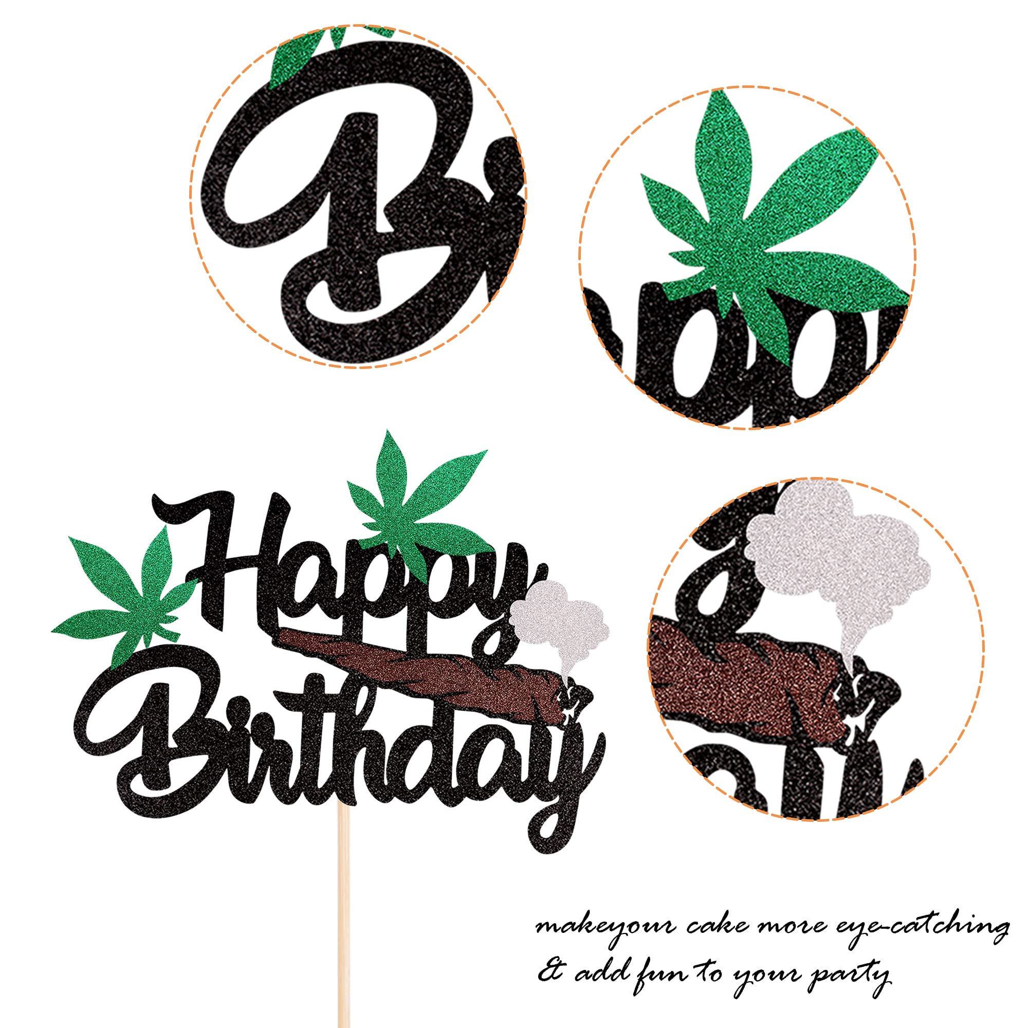 1 Pack Happy Birthday Cake Topper Glitter 420 Birthday Theme Cake Pick Pot Weed Leaves Cake Decorations for Men Women 420 Happy Birthday Party Supplies