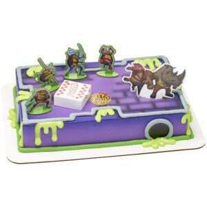 decoset® teenage mutant ninja turtles™ pizza power cake topper, 6-piece cake decoration with turtle figurines, cake pic, and pizza launcher ! | for birthday, parties, celebration
