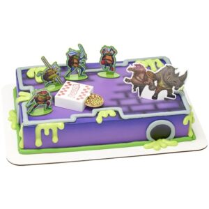 DecoSet® Teenage Mutant Ninja Turtles™ Pizza Power Cake Topper, 6-Piece Cake Decoration With Turtle Figurines, Cake Pic, And Pizza Launcher ! | For Birthday, Parties, Celebration