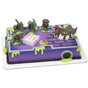 DecoSet® Teenage Mutant Ninja Turtles™ Pizza Power Cake Topper, 6-Piece Cake Decoration With Turtle Figurines, Cake Pic, And Pizza Launcher ! | For Birthday, Parties, Celebration