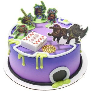 DecoSet® Teenage Mutant Ninja Turtles™ Pizza Power Cake Topper, 6-Piece Cake Decoration With Turtle Figurines, Cake Pic, And Pizza Launcher ! | For Birthday, Parties, Celebration