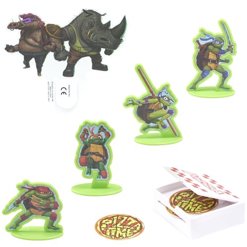 DecoSet® Teenage Mutant Ninja Turtles™ Pizza Power Cake Topper, 6-Piece Cake Decoration With Turtle Figurines, Cake Pic, And Pizza Launcher ! | For Birthday, Parties, Celebration