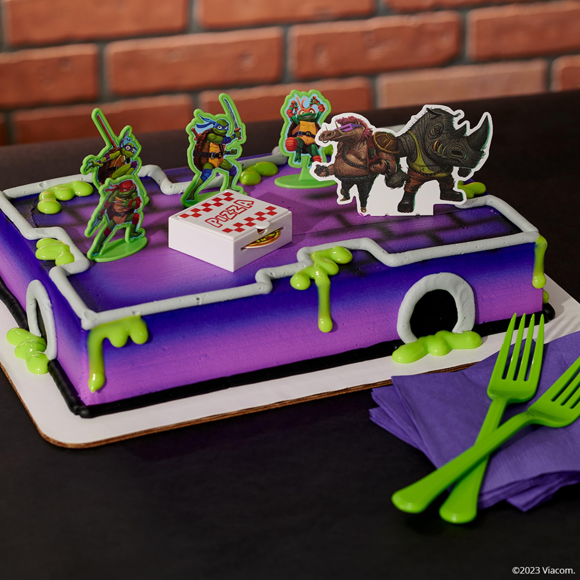 DecoSet® Teenage Mutant Ninja Turtles™ Pizza Power Cake Topper, 6-Piece Cake Decoration With Turtle Figurines, Cake Pic, And Pizza Launcher ! | For Birthday, Parties, Celebration