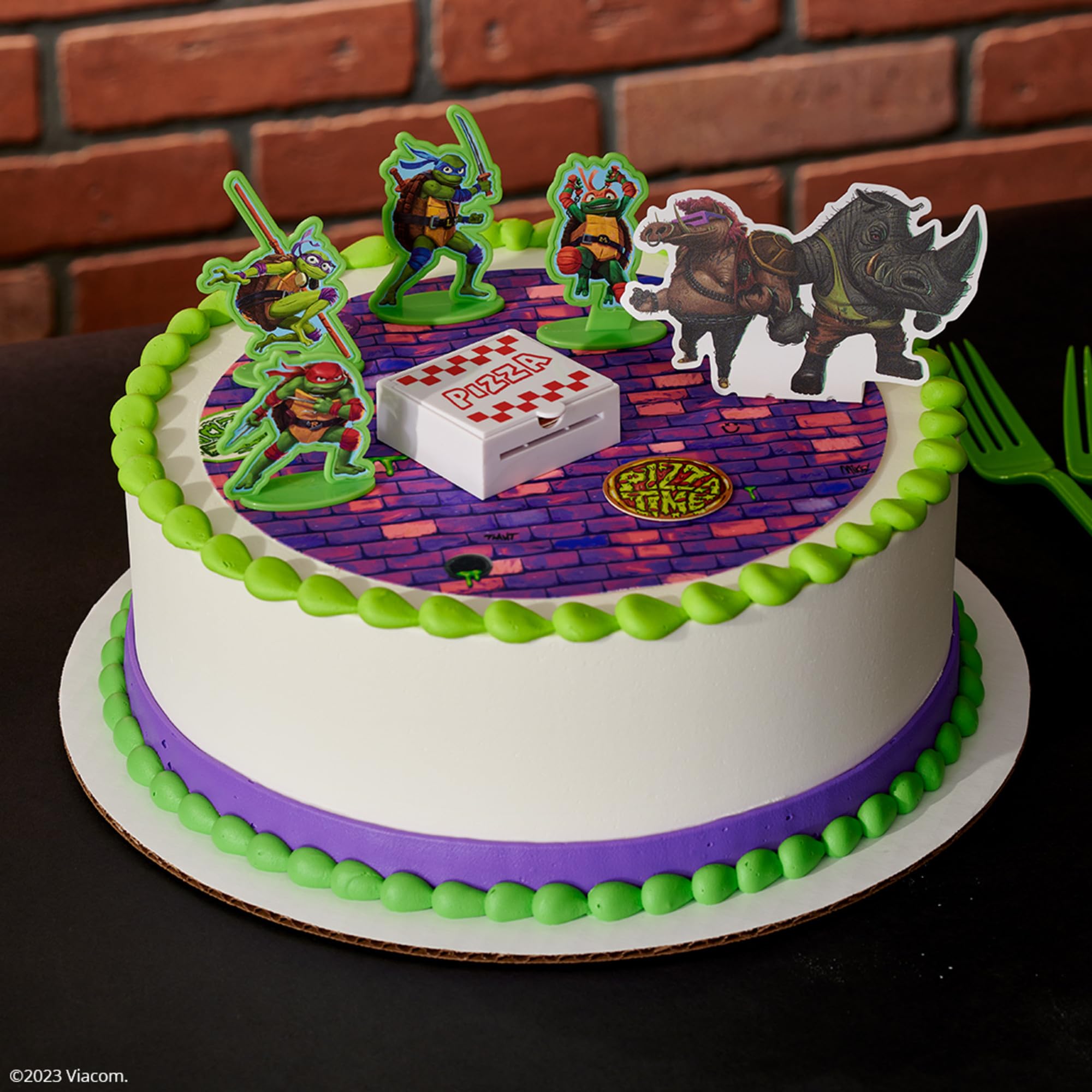 DecoSet® Teenage Mutant Ninja Turtles™ Pizza Power Cake Topper, 6-Piece Cake Decoration With Turtle Figurines, Cake Pic, And Pizza Launcher ! | For Birthday, Parties, Celebration