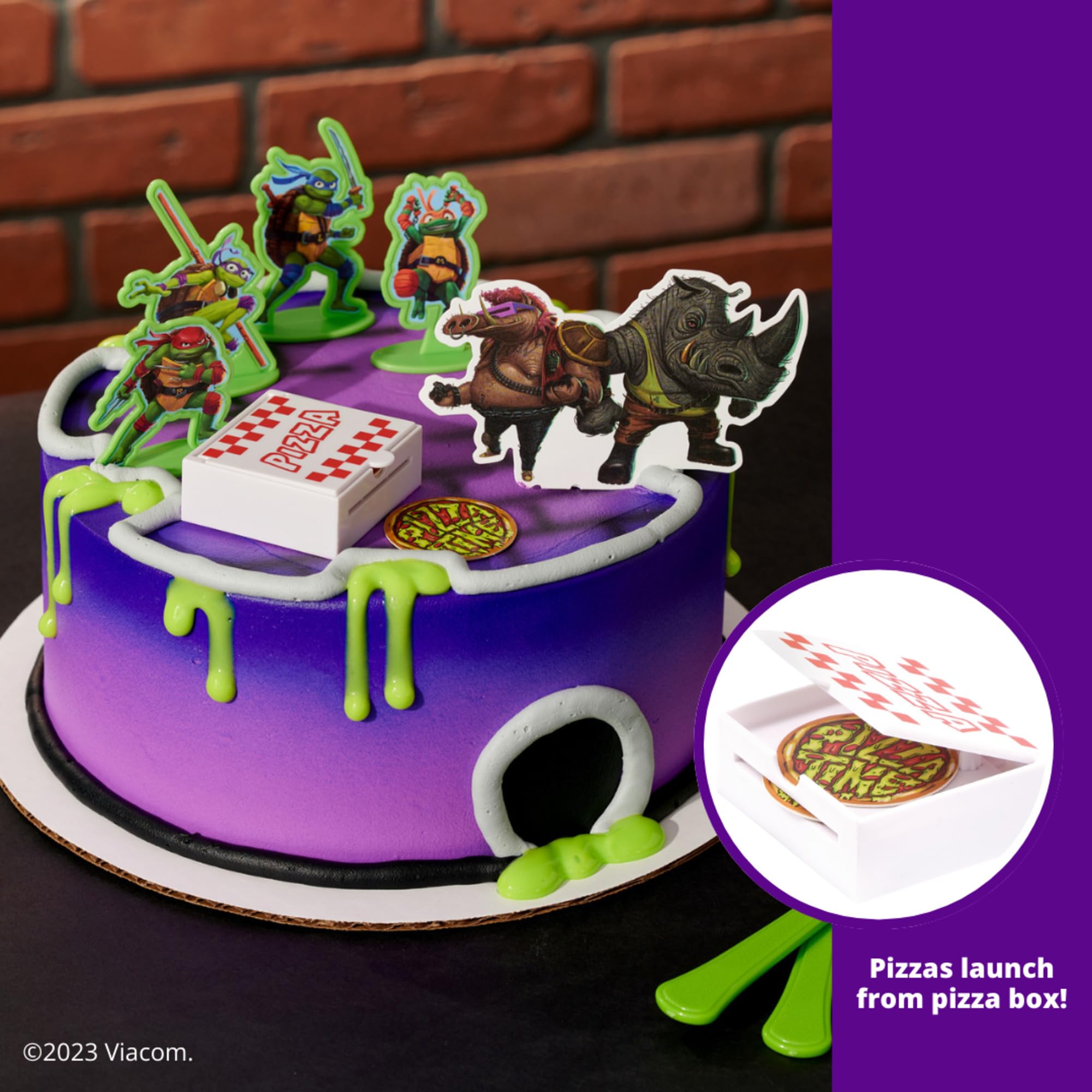 DecoSet® Teenage Mutant Ninja Turtles™ Pizza Power Cake Topper, 6-Piece Cake Decoration With Turtle Figurines, Cake Pic, And Pizza Launcher ! | For Birthday, Parties, Celebration