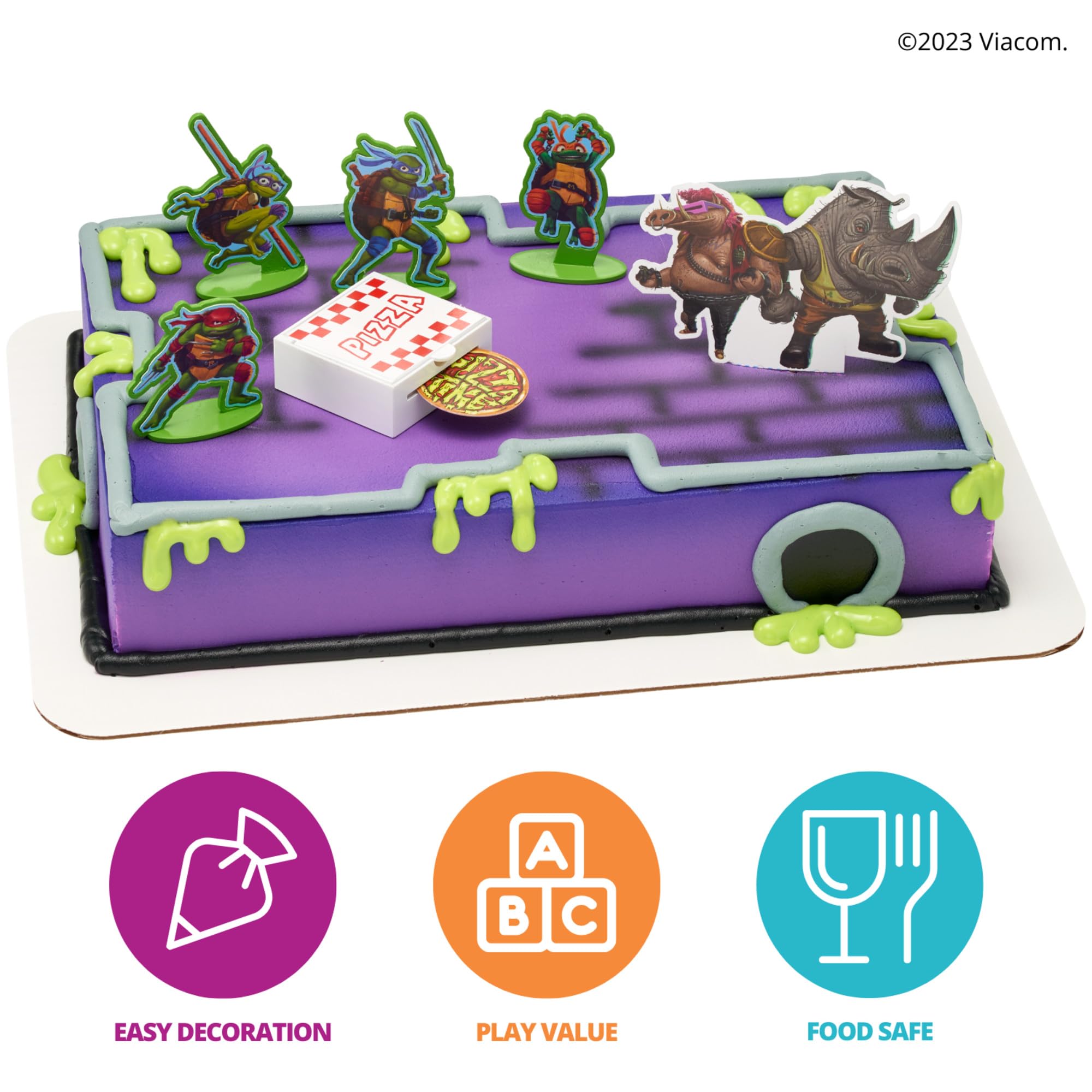 DecoSet® Teenage Mutant Ninja Turtles™ Pizza Power Cake Topper, 6-Piece Cake Decoration With Turtle Figurines, Cake Pic, And Pizza Launcher ! | For Birthday, Parties, Celebration