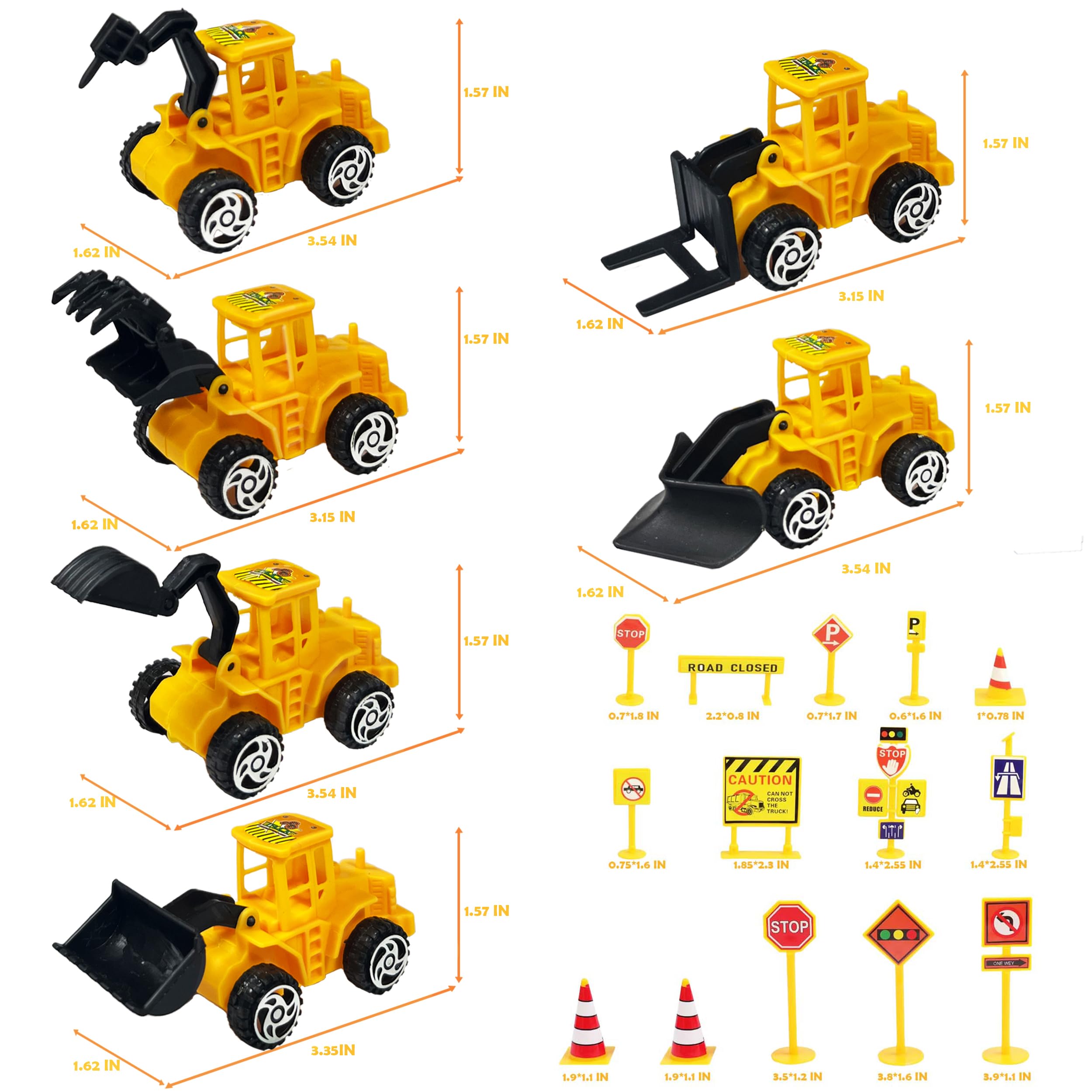 20-pieces mini construction vehicles Cake Decoration Set truck cake toppers construction birthday party supplies 6 PCS Construction Trucks Toys 5 Pieces Road Sign decorations