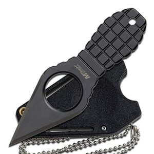 mtech usa – fixed neck knife - black blade and handle, full tang, includes nylon fiber sheath w/ pocket clip and ball chain - hunting, camping, survival, tactical, edc – mt-588bk