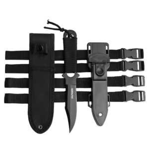 punada dive knife - diving knife with holster, thigh scuba knife with 2 types sheath 2 pairs leg straps, black premium divers knives shears for outdoor spearfishing, snorkeling