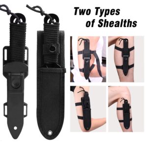 punada Dive Knife - Diving Knife with holster, Thigh Scuba Knife with 2 Types Sheath 2 Pairs Leg Straps, Black Premium Divers Knives Shears for Outdoor Spearfishing, Snorkeling