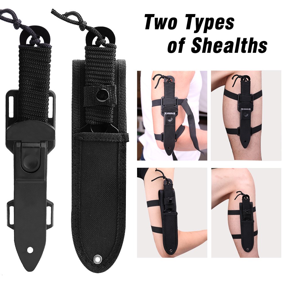 punada Dive Knife - Diving Knife with holster, Thigh Scuba Knife with 2 Types Sheath 2 Pairs Leg Straps, Black Premium Divers Knives Shears for Outdoor Spearfishing, Snorkeling