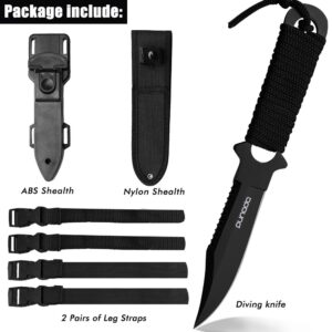 punada Dive Knife - Diving Knife with holster, Thigh Scuba Knife with 2 Types Sheath 2 Pairs Leg Straps, Black Premium Divers Knives Shears for Outdoor Spearfishing, Snorkeling