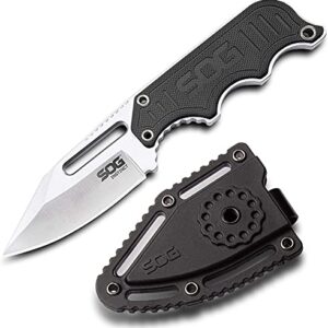 SOG Small Fixed Blade Knife - Instinct Boot Knife, EDC Knife, Neck Knife, 2.3 Inch Full Tang Blade w/ Knife Sheath and Clip, 4in. x 1in. x 8.5in. (NB1012-CP) , Black