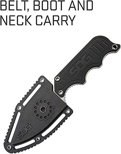 SOG Small Fixed Blade Knife - Instinct Boot Knife, EDC Knife, Neck Knife, 2.3 Inch Full Tang Blade w/ Knife Sheath and Clip, 4in. x 1in. x 8.5in. (NB1012-CP) , Black