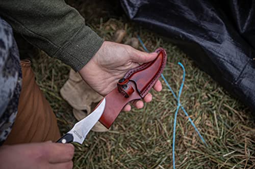 Old Timer 7.1in Full Tang Skinner Knife, 3.3in Clip Point Blade, Black Handle, Leather Sheath - For Hunting, Camping, Outdoors