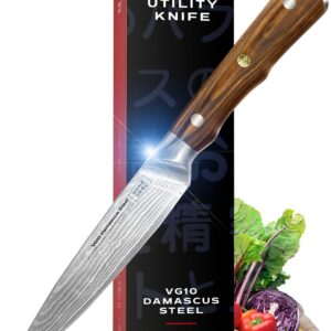 Home Hero Japanese Utility Knife Collection - VG10 Damascus Steel Triple Rivet Ultra Sharp 67 Layers Kitchen Knife with Ergonomic Rosewood Handle - Unique Gift for Men & Women (5 Inch Utility Knife)