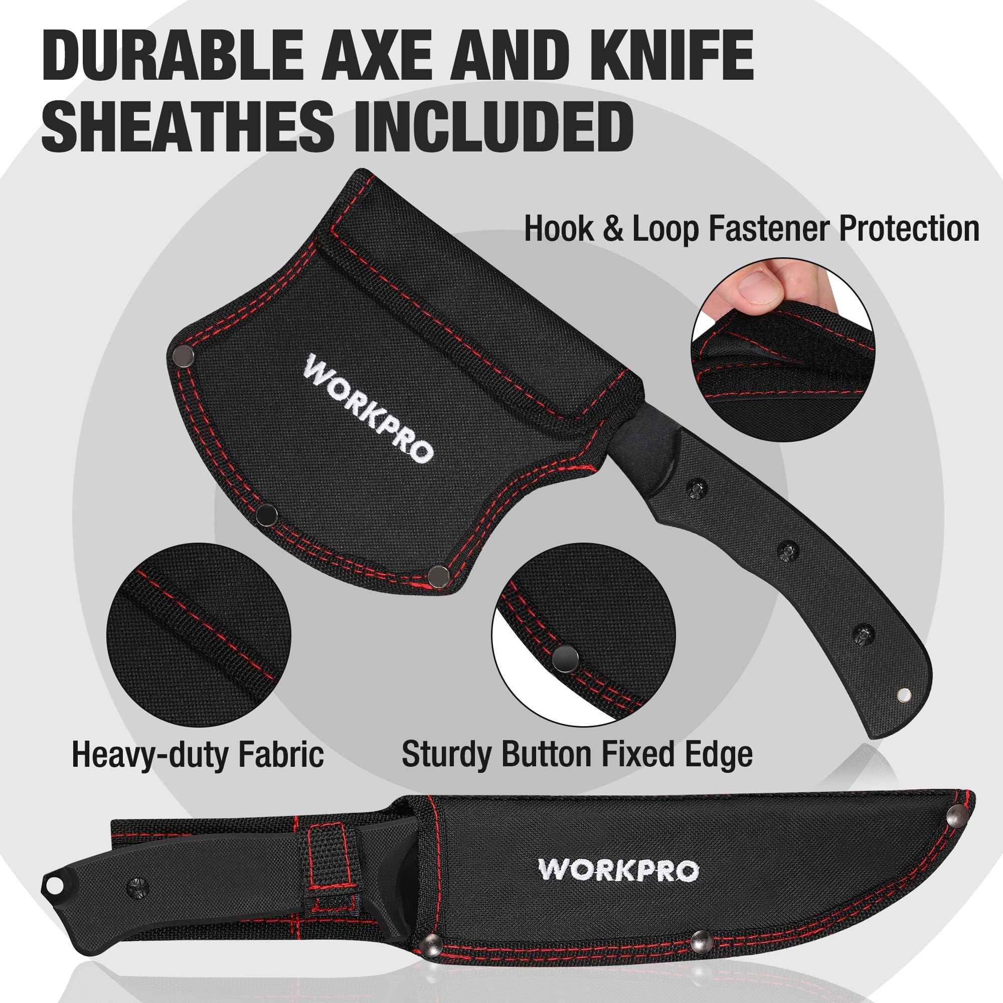 WORKPRO Hunting Knife and Hatchet Axe Combo Set - Full Tang Fixed Blade Tactical Knife and Camping Axe - Survival Knife and Camping Hatchet with Sheathes - Tactical Knife and Survival Axe for Men