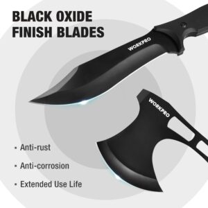 WORKPRO Hunting Knife and Hatchet Axe Combo Set - Full Tang Fixed Blade Tactical Knife and Camping Axe - Survival Knife and Camping Hatchet with Sheathes - Tactical Knife and Survival Axe for Men