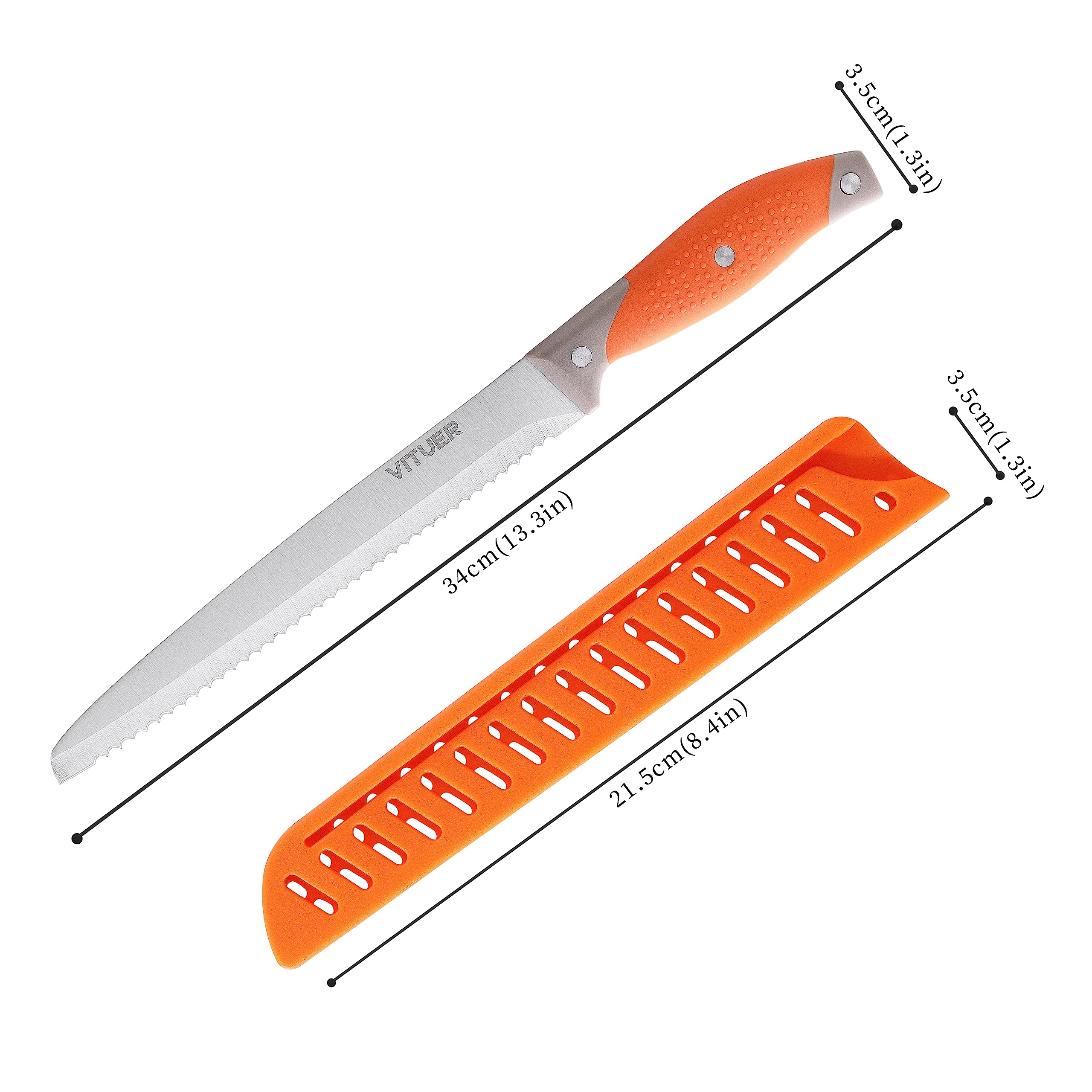 VITUER Bread Knife with Cover, 8 inch Serrated Bread Knife for homemade bread, Bread Cutter Ideal for Slicing Homemade Bread, Bagels, Cake (8-Inch Blade with 5-Inch Handle)