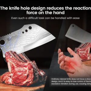 Multifunction Chinese Chef Knife, 7.7 Inch Meat Cleaver With Herb Stripper And Sheath, Butcher Knife Heavy Duty Bone Chopper, Slicing Vegetables, Damascus Pattern Full Tang Wood Handle Design