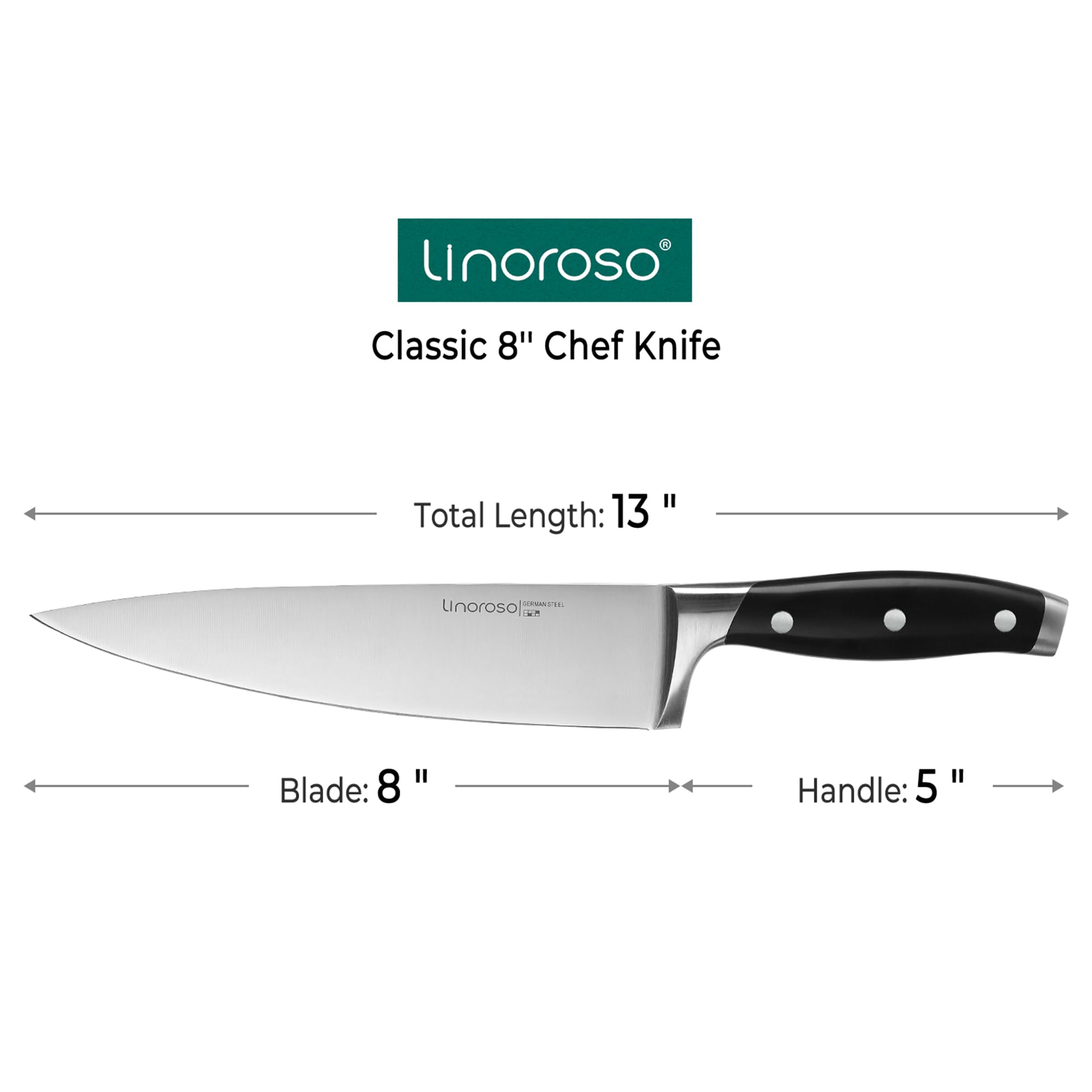 linoroso Chef Knife - Professional Pro Kitchen Knife 8 inch Chef's Knives, German High Carbon Stainless Steel Ultra Sharp Cooking Knife with Full Tang Ergonomic Handle - Classic Series