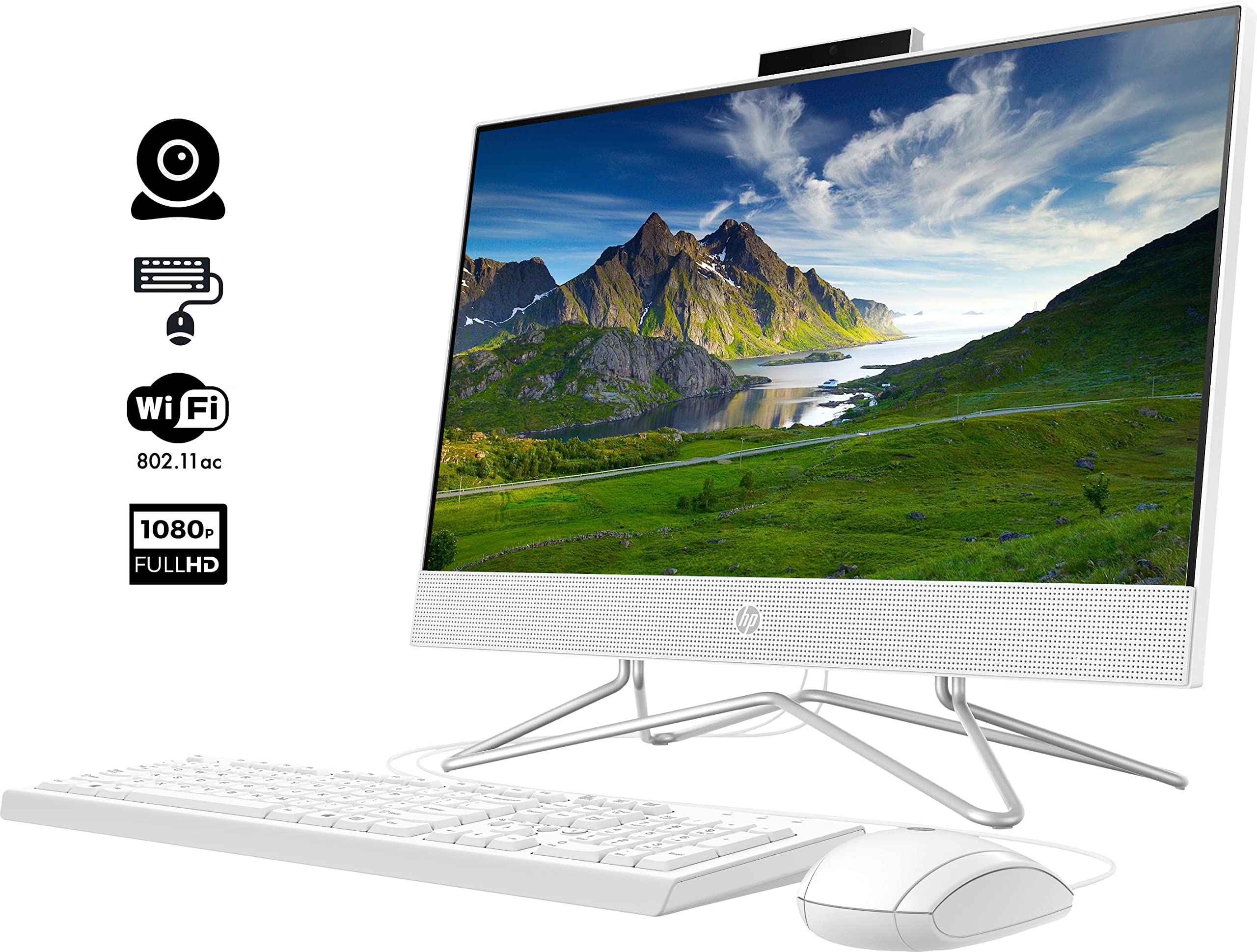 HP 2022 Newest All-in-One Desktop, 21.5" FHD Display, Intel Celeron J4025 Processor, 8GB RAM, 256GB PCIe SSD, Webcam, HDMI, RJ-45, Wired Keyboard&Mouse, WiFi, Windows 11 Home, White