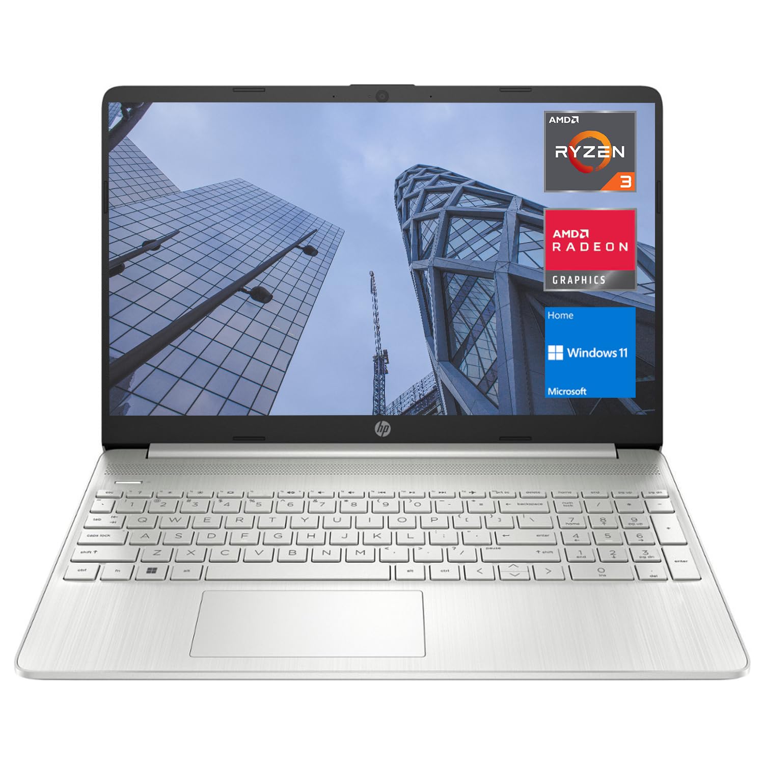 HP Essential 15 Laptop, 15.6" HD Screen, AMD Ryzen 3 5300U, 32GB RAM, 1TB SSD, Webcam, HDMI, Wi-Fi, Windows 11 Home, Silver