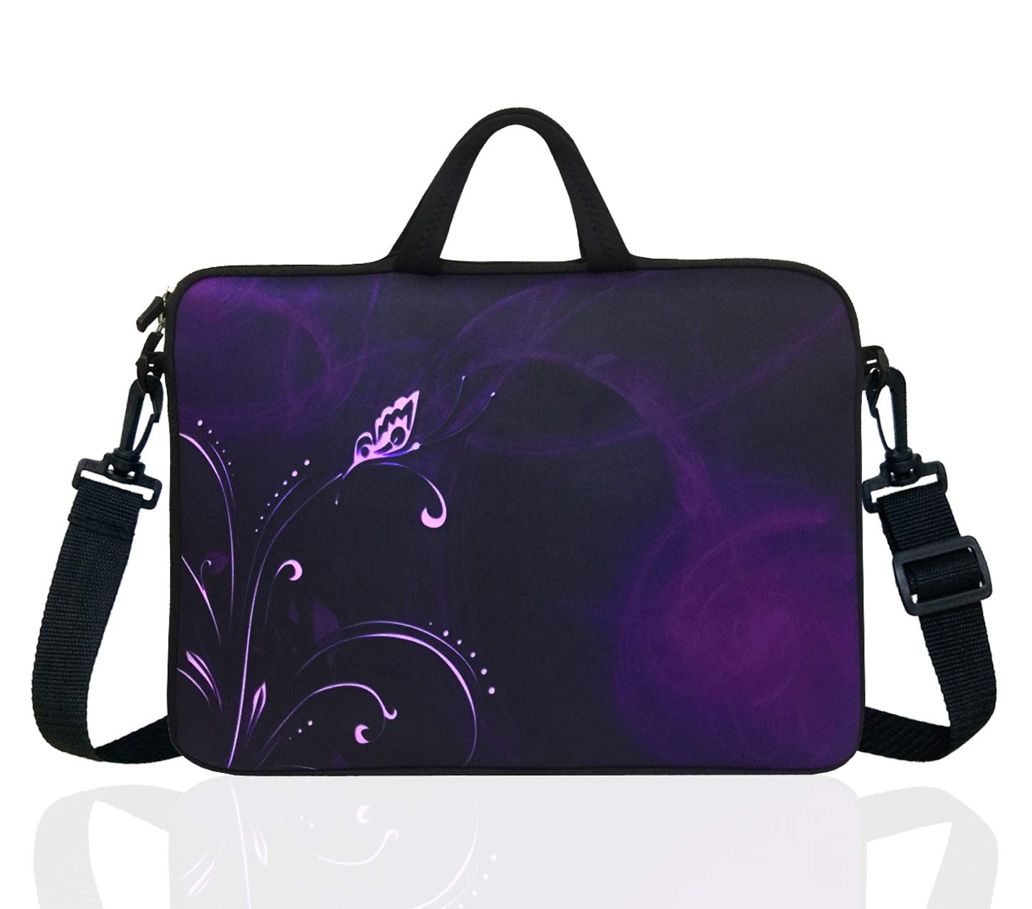 15-Inch to 15.6-Inch Neoprene Laptop Shoulder Messenger Bag Case Sleeve For 14 15 15.6" Inch Acer/Asus/Dell/Lenovo/Thinkpad/HP/Macbook Pro/Air (Purple Flower)