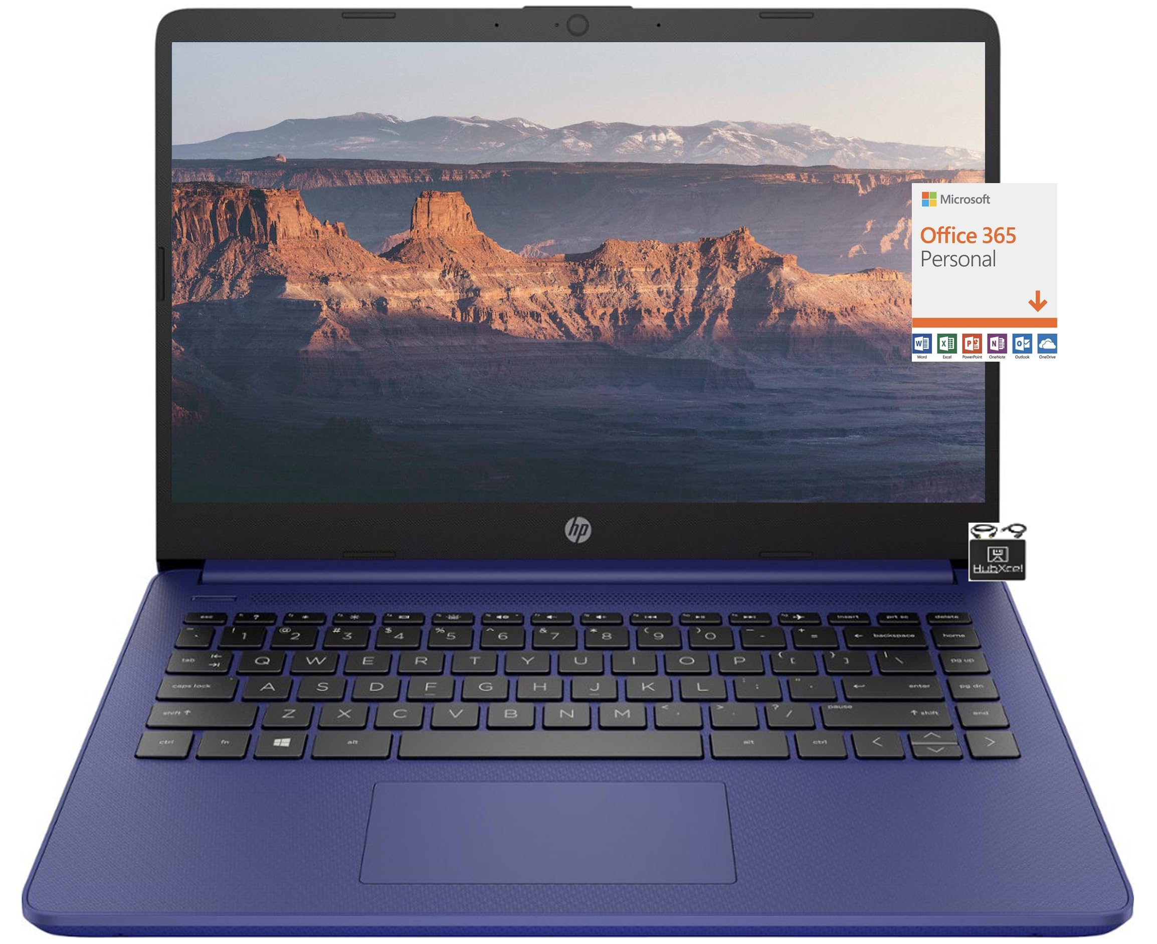 HP 2023 Newest 14" HD Ultral Light Thin Laptop, Quad-Core Intel Celeron Processor, 4GB RAM, 64GB eMMC, Webcam, HDMI, Wi-Fi, Upto 11 Hours, Windows 11 S + 1 Year Office 365+HubxcelAccessory, Blue