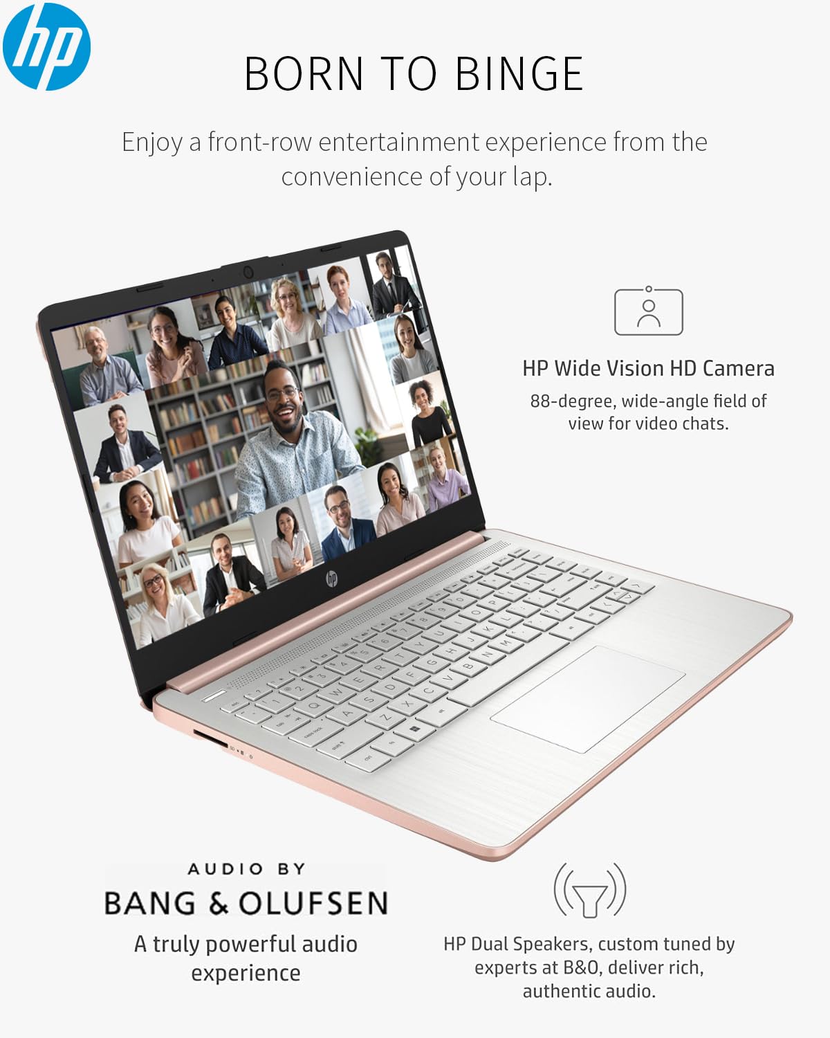 HP Newest Laptop Computer, 14” HD Light PC, Intel Quad-Core Celeron N4120, 8GB DDR4 RAM, 192GB Storage, 1-Year Office 365, Windows 11, Long Battery Life, Webcam, USB-C, Wi-Fi 5, HDMI, Rose Gold, PCM