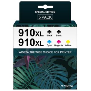 Wiseta Compatible Ink Cartridge Replacement for HP 910XL (Black, Cyan, Magenta, Yellow 5 Pack)