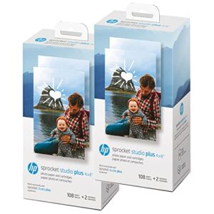 hp sprocket studio plus 4 x 6” photo paper and cartridges (includes 216 sheets and 4 cartridges) – compatible only with hp sprocket studio plus printer